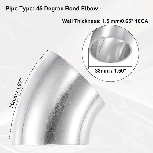 Miniatura 3 de X AUTOHAUX 2 piezas OD 1.5 pulgadas 45 grados SS304 tubo de acero inoxidable curvado para tubo de codo de escape para sistema de escape modificado