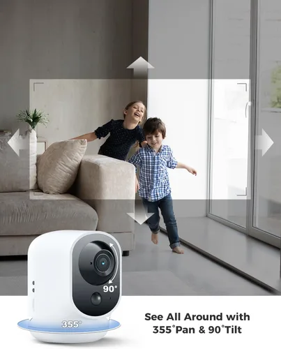 Miniatura 3 de COCOCAM Cámara de Seguridad 2K para Interiores Pan/Tilt con Batería de 5200mAh, Cámara WiFi, Inalámbrica para Monitor de Bebé/Mascota/Seguridad