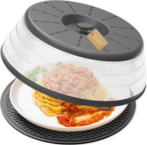 WVM Cubierta y alfombrilla para microondas, tapa plegable ventilada para platos y alfombrilla de cocina redonda de silicona para alimentos,