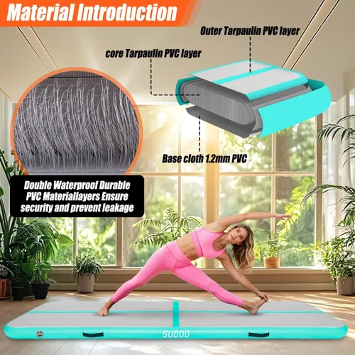 Miniatura 4 de SUDOO Gymnastics Air Mat 10ft/13ft/16ft Inflatable Air Tumble Track Mat 4" Thick Tumbling Mat With Pump or No Pump for Training Tumble Yoga Verde