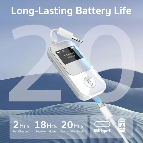 Miniatura 3 de XENUS Transmisor Bluetooth 5.3 receptor con pantalla OLED Conexión dual y baja latencia Adaptador Bluetooth auxiliar inalámbrico para TV, avión