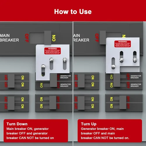 Miniatura 5 de Kit de bloqueo de generador compatible con paneles Square D QO o Homeline de 150 o 200 amperios. 1 3/8 pulgadas de espaciado entre el interruptor