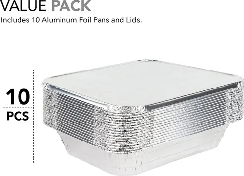 Miniatura 3 de Stock Your Home Bandejas de aluminio de 9 x 13 pulgadas con tapas (paquete de 10) – Sartenes profundas desechables de tamaño medio para cocinar