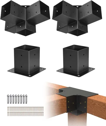 Miniatura 20 de Kit de pérgola VEVOR, soporte inclinado de 4 vías de 4x4 pulgadas para vigas de madera de 3.5x3.5 pulgadas en tamaño real, soporte de pérgola