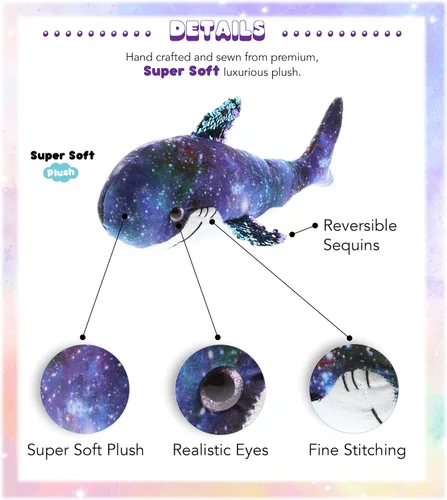 Miniatura 2 de DolliBu Shark Space - Peluche de lentejuelas abatibles de 12 pulgadas, con lentejuelas reversibles, abrazable, colorido juguete de peluche