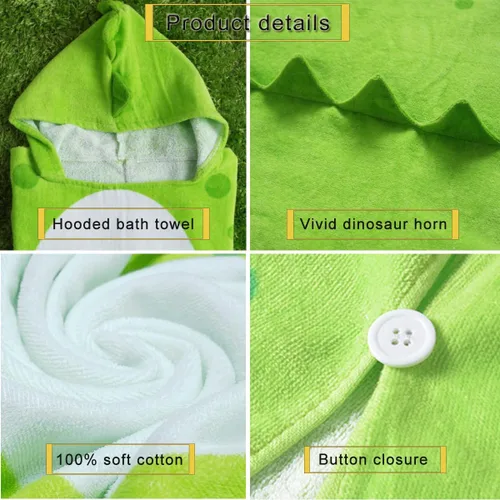 Miniatura 6 de Toalla de baño para niños, bata con capucha, poncho de natación para playa, patrón de dinosaurio, para niños de 0 a 8 años Verde