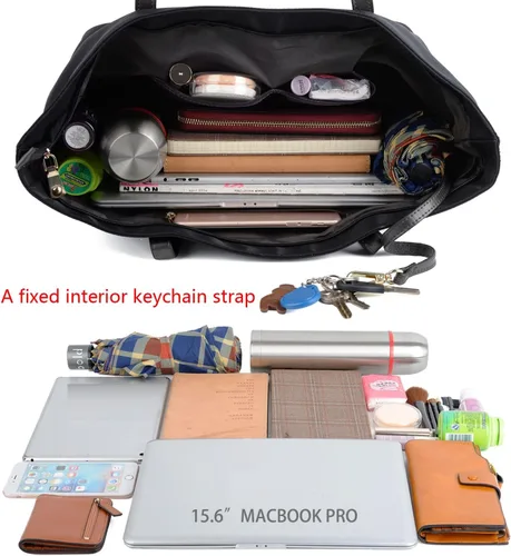 Miniatura 6 de YALUXE Bolso de mano para mujer, bolso de hombro de nailon de cuero para mujer, bolso de trabajo de gran capacidad, bolso imprescindible