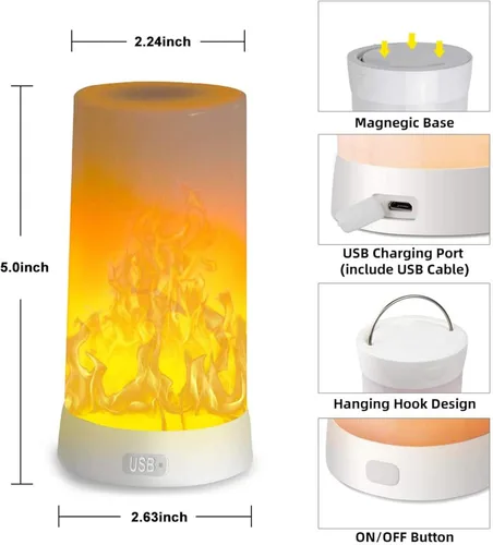 Miniatura 7 de Luz LED con efecto de llama, recargable por USB, lámpara de mesa de llama para exteriores, impermeable, regulable, 4 modos, linterna con efecto