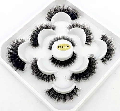 Miniatura 2 de 5 pares de pestañas postizas 3D de visón 3D a granel con pestañas de visón natural personalizadas, pestañas postizas naturales al por mayor (8D-03#)