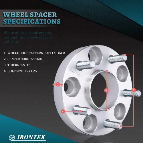 Miniatura 3 de IRONTEK Adaptador de espaciadores de rueda de 5 x 4.5/0.197 x 4.500 in para Nissan Infiniti 12x1.25 pernos 66.1 orificio central de 1 pulgada