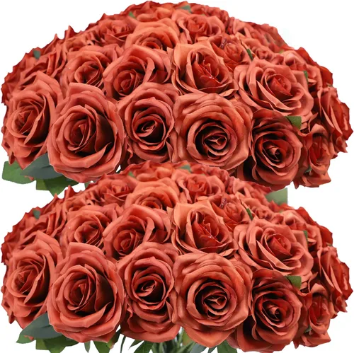 Miniatura 20 de LVEFIT 12 rosas artificiales de seda de color naranja quemado, ramo de rosas de seda de tallo largo para bodas, despedidas de soltera, fiestas