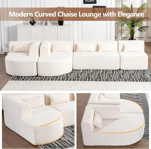 Miniatura 6 de P PURLOVE Sofá modular modular combinado, 4 sofás combinados, tapizado moderno con 2 tumbonas y 5 almohadas traseras para sala de estar, oficina
