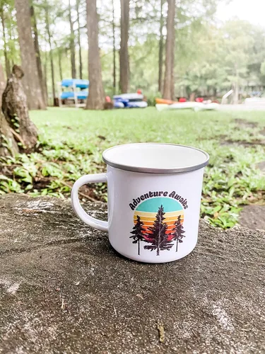Miniatura 3 de Adventure Awaits - Taza de café esmaltada retro, para entusiastas del aire libre, camping, taza de café, montaña, naturaleza, senderismo