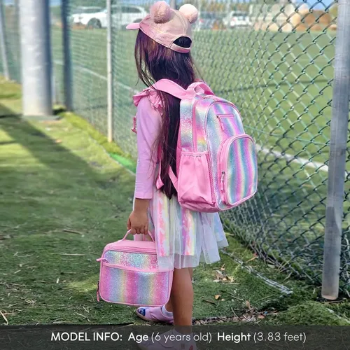 Miniatura 2 de mibasies Mochila para niñas y niños, ideal para niños y niñas, mochila para preescolar jardín de infantes y primaria, Glitter Rainbow, Niños-15"H