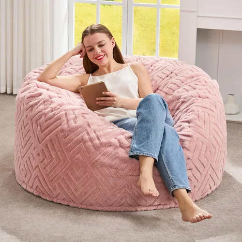 Miniatura 40 de Hobestluk Sillas de Puf para Adultos, Silla de Puf con Relleno, Bolsas Grandes con Funda de Felpa en Relieve, Sillas de Puf Gigantes para Adultos
