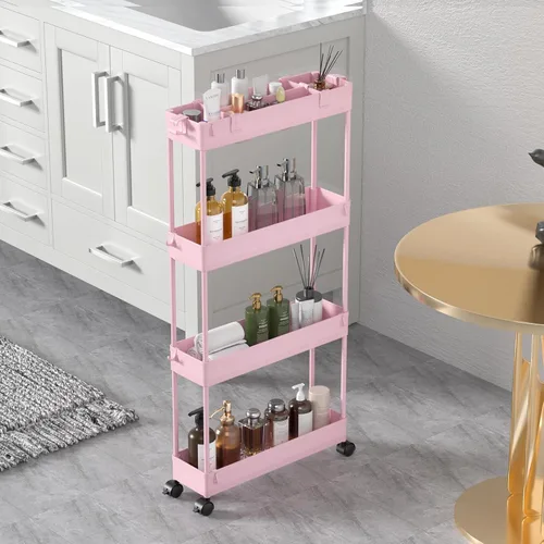 Miniatura 14 de SAKA - Carrito de almacenamiento delgado, carrito de almacenamiento rodante para el baño de 4 niveles, carrito organizador móvil de estanterías