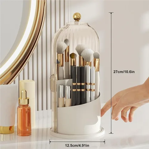 Miniatura 2 de Organizador de cuidado de la piel, soporte para brochas de maquillaje con tapa, giratorio de 360° a prueba de polvo, organizador de brochas