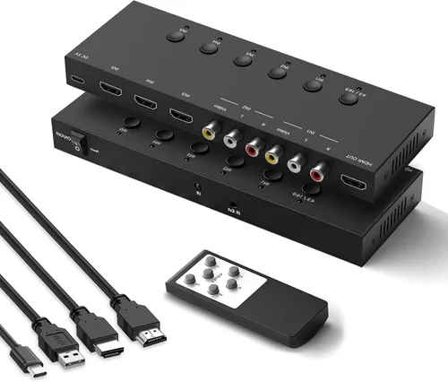 Conmutador HDMI y AV 2 en 1 – Juega PS5 y juegos retro en 1 TV, 3 HDMI 2.0 (4K HDR) + 2 entradas RCA – Compatible con Xbox Series