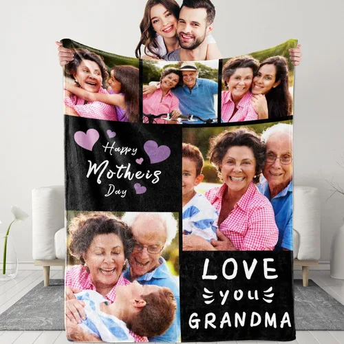 Miniatura 14 de Manta personalizada para el Día de la Madre con collage de fotos, manta personalizada con fotos para mamá, abuela, esposa regalos de hija e hijo