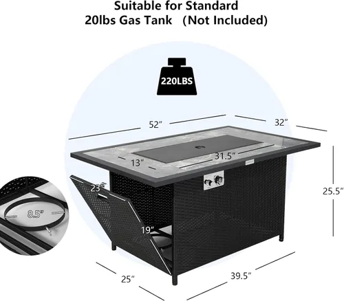 Miniatura 5 de Tangkula Patiojoy - Mesa de mimbre para fogata de propano para patio, de 52 pulgadas, mesa de fuego de gas para exteriores de 50,000 BTU
