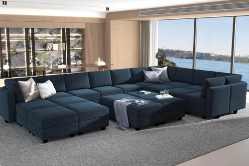 Miniatura 10 de Belffin Sofá modular de gran tamaño con tumbonas dobles en forma de U, sofá seccional reversible con almacenamiento de terciopelo gris