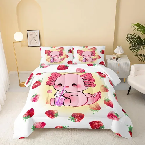 Miniatura 28 de QOOMO Juego de edredón de 3 piezas con diseño de mariposa de dibujos animados, tamaño individual, bonito juego de ropa de cama con lazo