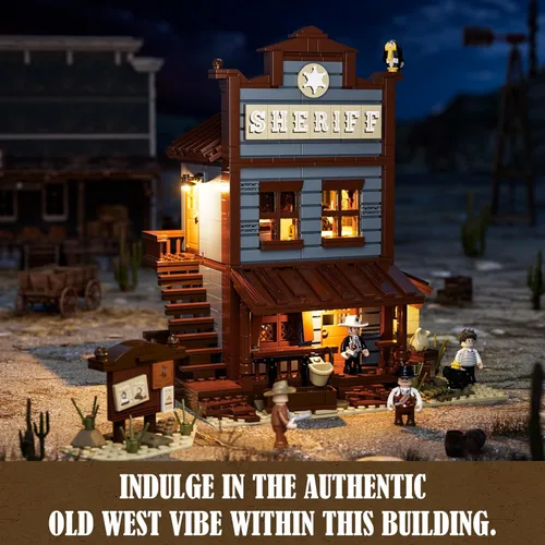 Miniatura 2 de Funwhole Juego de construcción de la oficina del sheriff con luces LED - El conjunto de construcción de bloques de luz LED de la oficina del sheriff