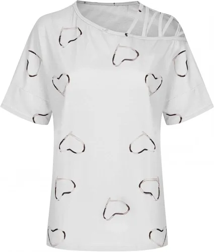 Miniatura 2 de Camiseta de manga corta con estampado de corazón para mujer, con un hombro descubierto, informal, con tiras