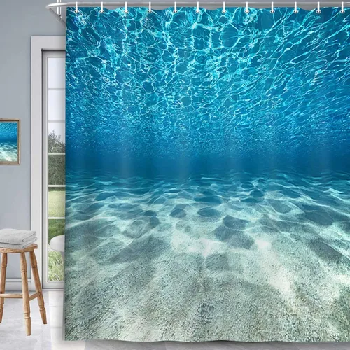 Miniatura 9 de MERCHR Cortina de ducha de playa azul océano, naturaleza bajo el agua, escena del mundo del mar, cortinas de baño, tela impermeable, 36 x 72 pulgadas