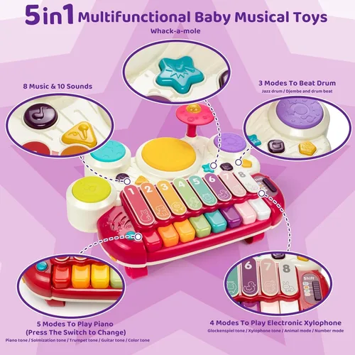 Miniatura 5 de Marstone Juguetes para Bebés para Regalos de Cumpleaños de Niña de 1 Año: Conjunto Musical 5 en 1 para Niño Pequeño de 1-2, Juguetes Educativos