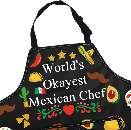Miniatura 3 de JNIAP Delantal de chef mexicano con bolsillos, delantal de cocina El Jefe - Regalo de chef jefe