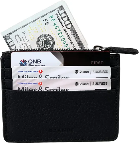 Miniatura 4 de Grande -3603 Estuches para tarjetas, Negro -, Cartera de mujer de cuero con cremallera minimalista