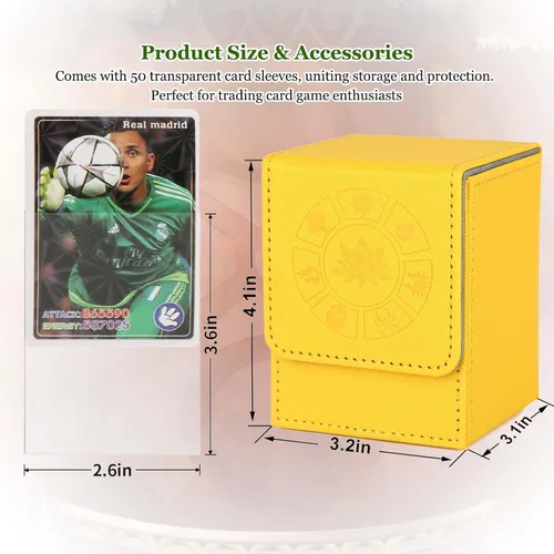 Miniatura 4 de Caja de cubierta Arkeiliy MTG con funda para 50 cartas, caja de cubierta de piel para más de 110 cartas para Magic Commander, estuches Amarillo III