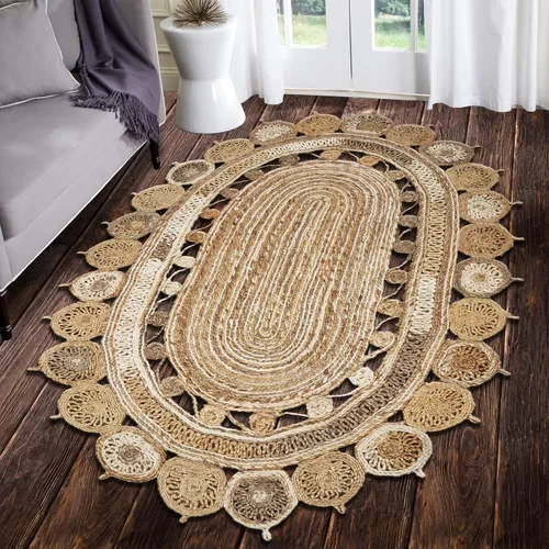 Miniatura 9 de LR Home - Alfombra ovalada de yute natural de 5 x 7 pies para decoración del hogar, alfombras trenzadas para sala de estar, dormitorio, sala