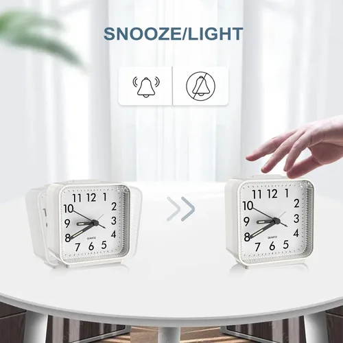 Miniatura 3 de Reloj despertador analógico, reloj de mesa silencioso sin tictac, reloj de noche de viaje con repetición, luz nocturna, sonidos de pitido