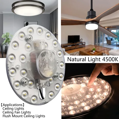 Miniatura 6 de Kit de luz LED de 15 W de repuesto para ventilador de techo de montaje empotrado, panel de tablero de reequipamiento del motor LED, 4500K