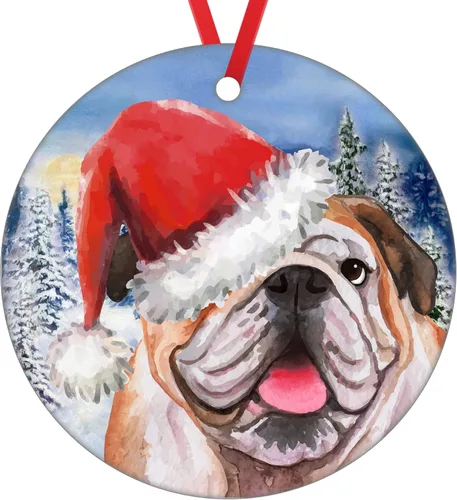 Adorno de Bulldog Inglés para la Primera Navidad 2023, adorno para árbol de Navidad, decoración de árbol de Navidad de Papá Noel, adorno colgante de