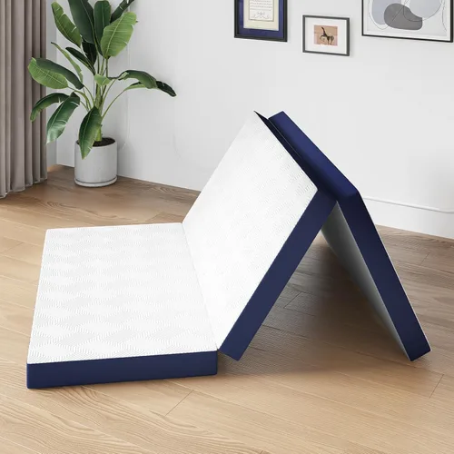Miniatura 7 de Avenco Cubrecolchón de espuma viscoelástica de tres pliegues de 4 pulgadas, colchón plegable portátil individual con funda extraíble lavable, diseño