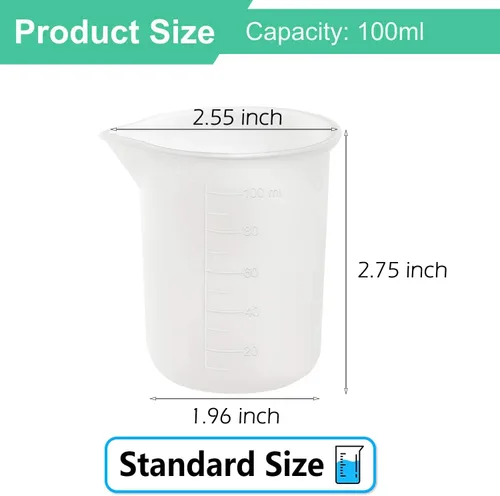 Miniatura 2 de 10 tazas medidoras de silicona de 3.4 fl oz para resina antiadherentes, herramientas de pegamento, tazas de tonificación de escala precisa