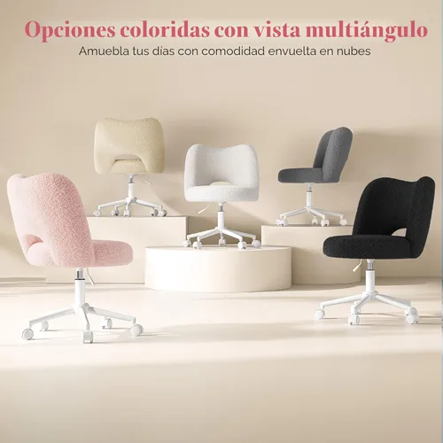 Miniatura 9 de DurayLoly Silla de Tocador con Ruedas Rosa, Linda Silla de Tocador con Respaldo, Silla de Escritorio Ultra-Suave de Felpa, Silla de Oficina Pequeña