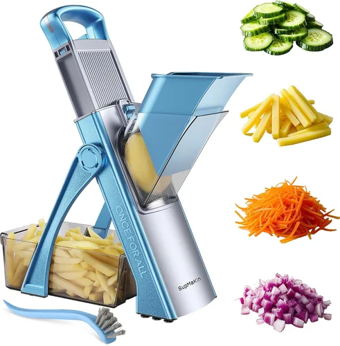 SupMaKin Rebanador de Mandolina Seguro Mejorado Plus, Picador de Verduras, Rebanador de Papas, Rebanador de Alimentos, Picador de Cebolla, Cortador