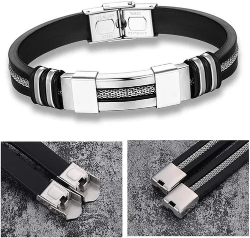 Miniatura 3 de Suyi Pulsera ajustable de silicona para hombre, pulsera de acero inoxidable