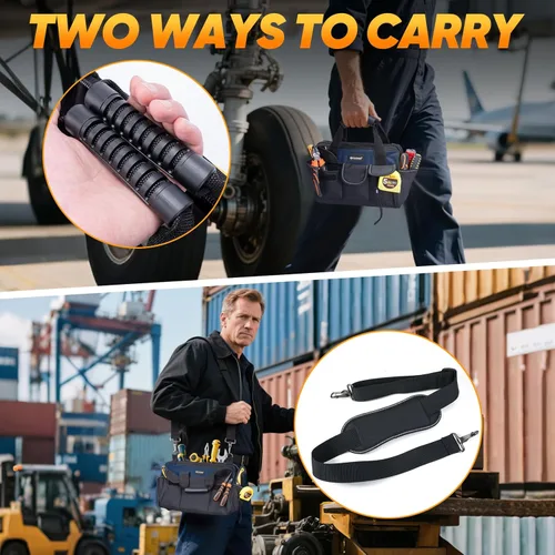 Miniatura 5 de TICONN Bolsa de herramientas resistente con múltiples bolsillos, organizador de caja de herramientas portátil, bolsa de almacenamiento, con correa