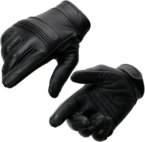 Milwaukee Leather MG7535 - Guantes de mano de motocicleta de piel negra con palma de gel para hombre, con nudillos flexibles