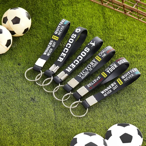 Miniatura 6 de MTLEE 12 llaveros de fútbol a granel con citas motivacionales, llaveros de fútbol para fanáticos de los deportes de equipo, escuela, carnaval