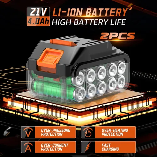 Miniatura 6 de Llave de impacto inalámbrica 1500N.m, llave de impacto de alto par sin escobillas de 1/2 pulgada 21 V con 2 baterías de 4.0 Ah, 6 enchufes, cargador