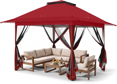 Miniatura 14 de EAGLE PEAK Gazebo desplegable de 11 x 11 pies con red de malla, toldo con mosquitero fácil de instalar para patio y jardín trasero, gazebo al aire
