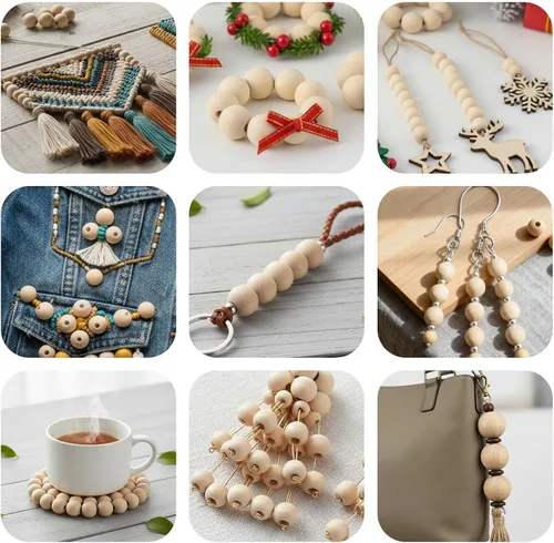 Miniatura 7 de BigOtters - 65 unidades de cuentas de madera natural sin acabado de 25 mm (1 pulgada), cuentas separadoras redondas para joyería DIY, decoración