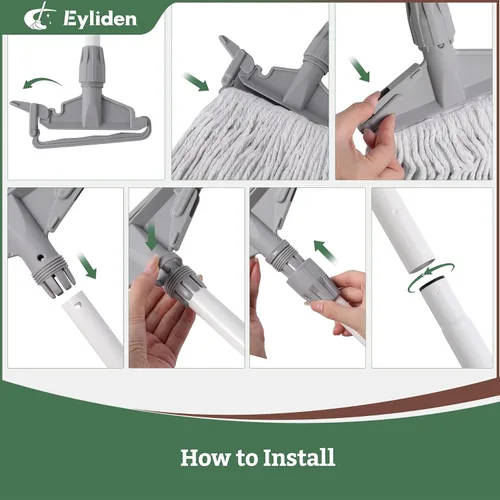 Miniatura 5 de Eyliden - Trapeador húmedo comercial con 2 cabezales de algodón Clips universales, fregona industrial resistente, para almacén, garaje, taller