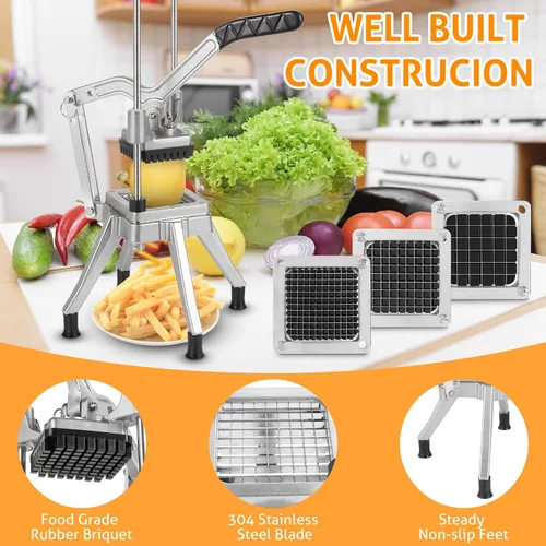 Miniatura 4 de WICHEMI Picador comercial de verduras con 3 cuchillas de repuesto, picador de alimentos resistente para papas, pimientos, champiñones